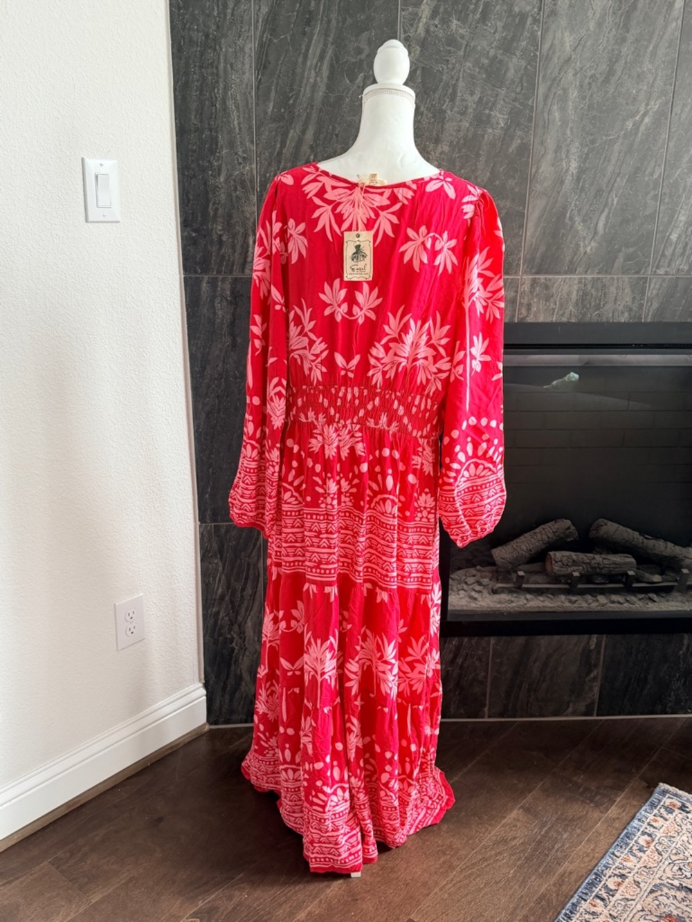 easel Pink Floral Maxi Dress with White Print Plus Size 2X - Picture 6 of 9